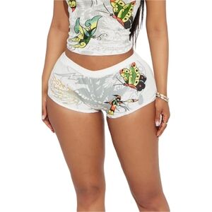Ed Hardy Butterflies Lace Mini Shorts - White